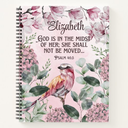 Christian Scripture Watercolor Bird Flowers Name   Notebook