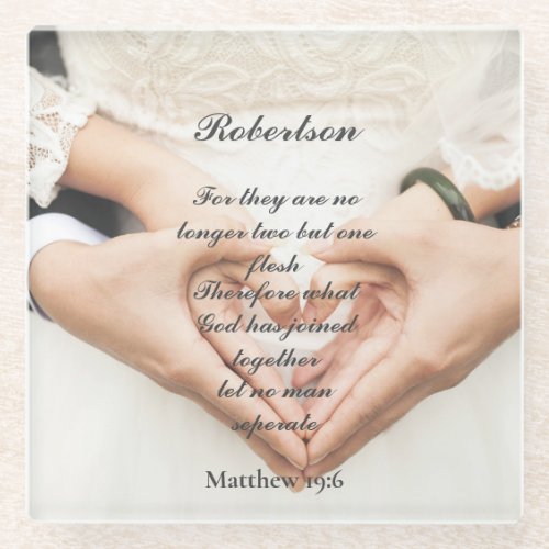 Christian Scripture Wedding Photo  Glass Coaster