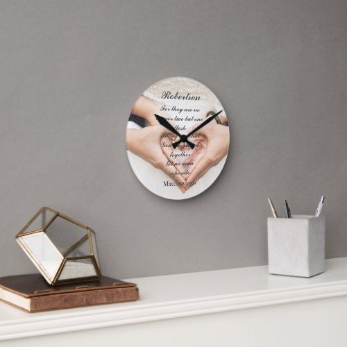 Christian Scripture Wedding Photo  Round Clock