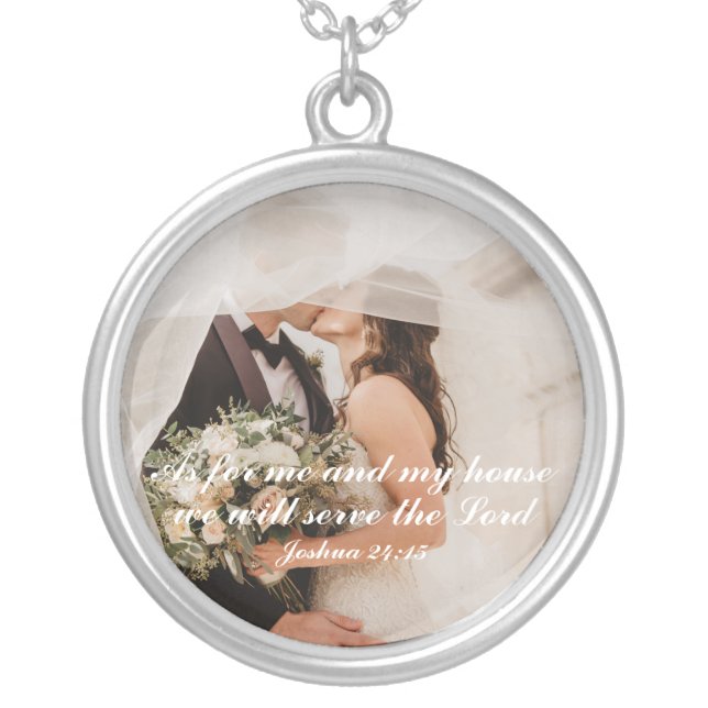 Christian Scripture Wedding Photo Silver Plated Necklace (Front)