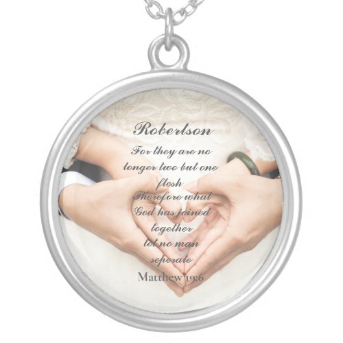 Christian Scripture Wedding Photo  Silver Plated Necklace