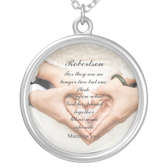 Christian Scripture Wedding Photo  Silver Plated Necklace (Front)