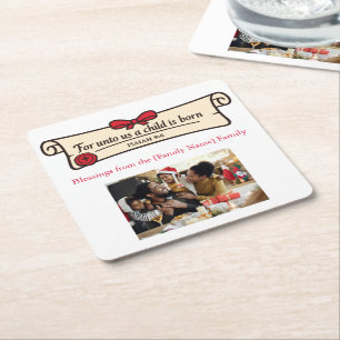Christian Scroll Isaiah 9 6 Religious Custom Photo Square Paper Coaster