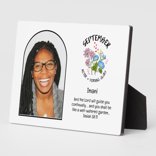 Christian SEPTEMBER Birth Month Flower NAME PHOTO Plaque (Side)