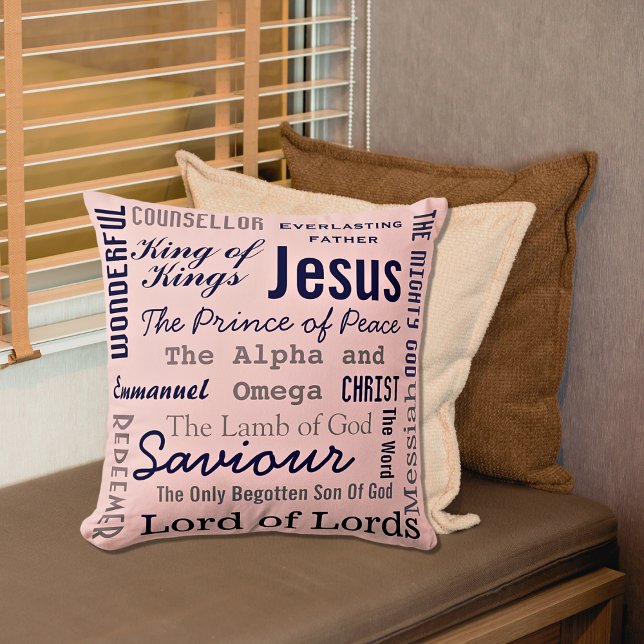 Christian Seventeen Names of Jesus Throw Pillow (Creator Uploaded)