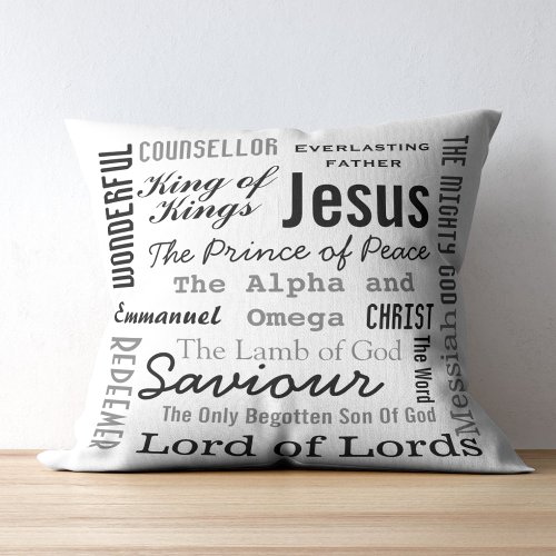 Christian Seventeen Names of Jesus Throw Pillow