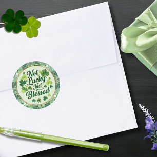 Christian Shamrock Not Lucky Just Blessed Green Classic Round Sticker