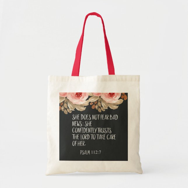 Christian She Does Not Fear Bad News Psalm 112:7 Tote Bag (Front)