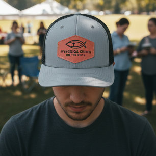 Christian Sign Fish Cross Church Ministry Team Leather Patch Hat