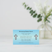 Christian Silver Cross Blue Custom Business Card (Standing Front)