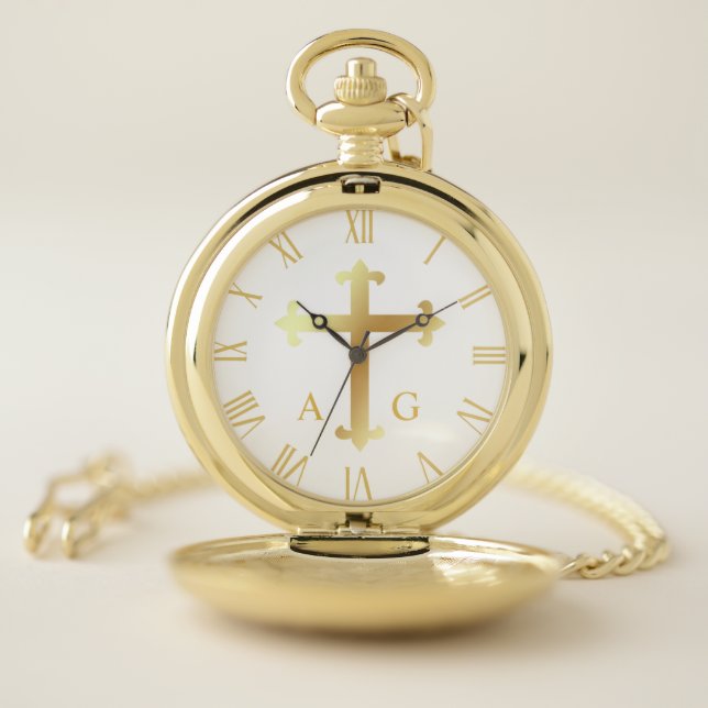 Christian simple gold cross on monogram pocket watch (Inside)