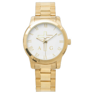 Christian simple gold cross on monogram watch