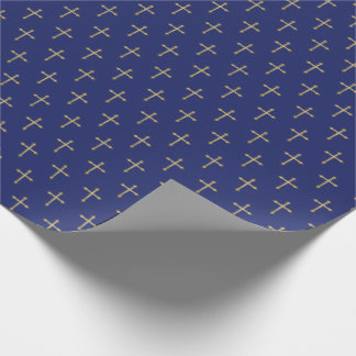 Christian Simple Gold Cross on Navy Blue Wrapping Paper