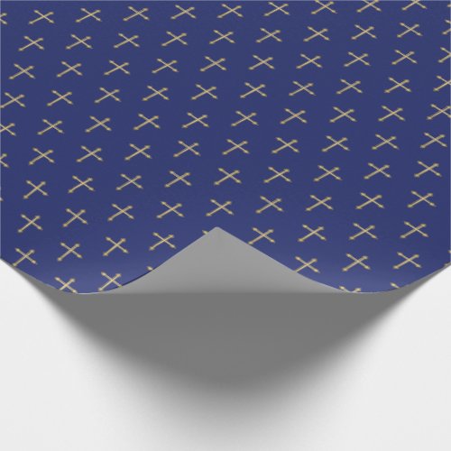 Christian Simple Gold Cross on Navy Blue Wrapping Paper