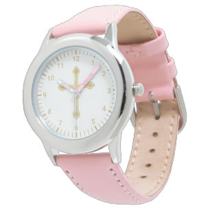 Christian Simple Gold Cross on White Watch