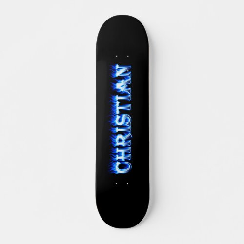 Christian skateboard blue fire and flames design