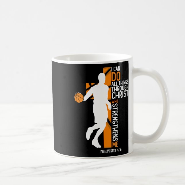 Christian Sketll Cross I Can Do All Things Through Coffee Mug (Right)
