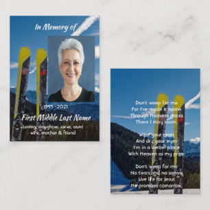 Christian  Skiing Skier  Memorial Keepsake  Business Card