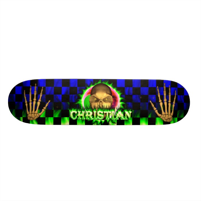 Christian skull green fire Skatersollie skateboard