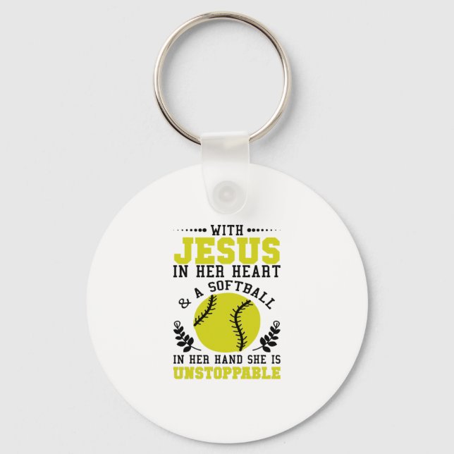 Christian Softball Religious Baseball Gift Keychain (Front)