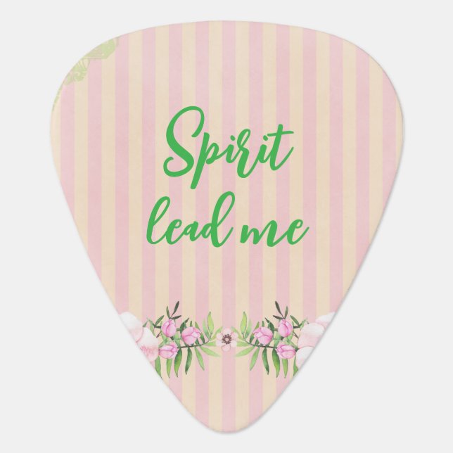 Christian Spirit Lead Me Pink & Green Guitar Pick (Front)