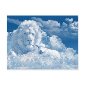 Christian Spiritual Lion Lamb Clouds Religious Postcard