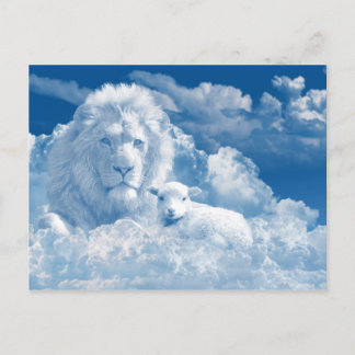 Christian Spiritual Lion Lamb Clouds Religious Postcard