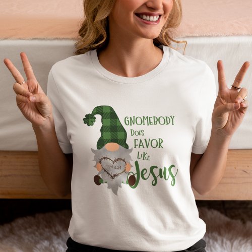 Christian St Patricks Cute Gnome Womens White T_Shirt