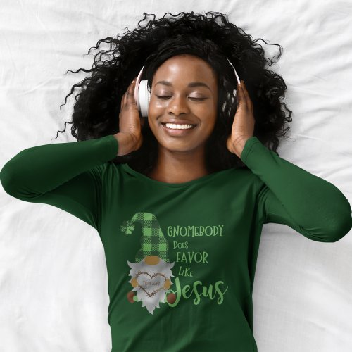 Christian St Patricks Gnome Cute Womens Green  T_Shirt