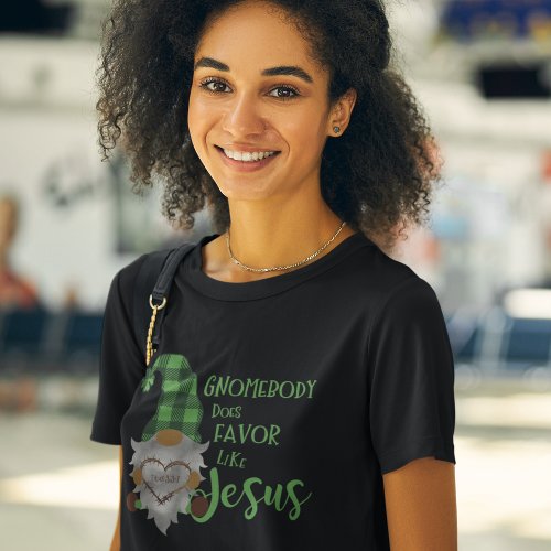 Christian St Patricks Gnome Womens Black T_Shirt