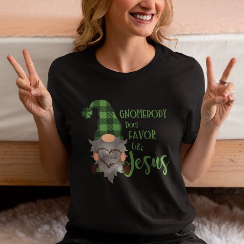 Christian St Patricks Gnome Womens Black T_Shirt