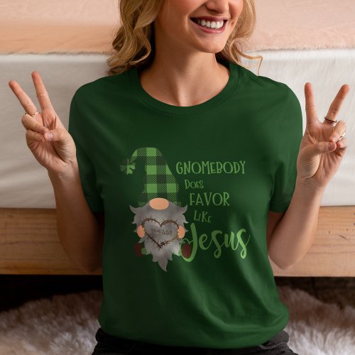 Christian St Patricks Gnome Womens Dark Green T_Shirt