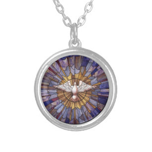 Christian Stained Glass Silver Plated Necklace