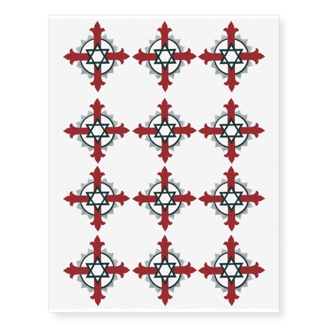 Christian Star of David Temporary Tattoo Cross (Front)