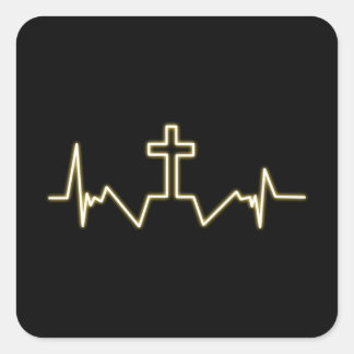 Christian Sticker (Square) - Cross and Pulse