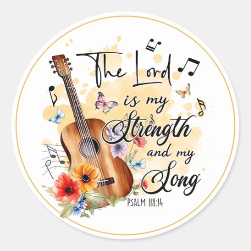 Christian Strength and Song Guitar Psalm 18814  Classic Round Sticker