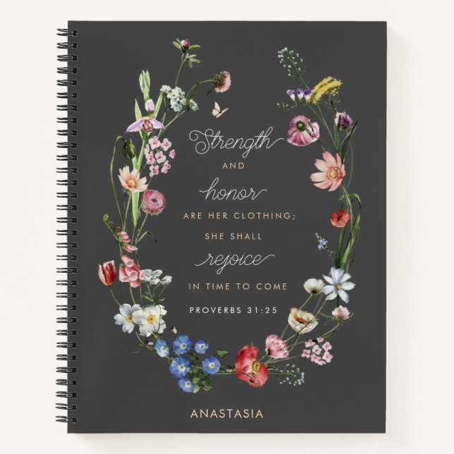 Christian Strength & Honor Proverbs 31 Wildflowers Notebook (Front)