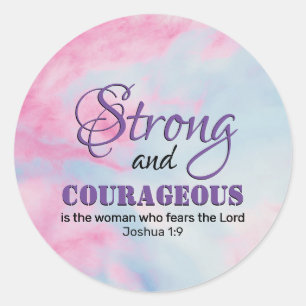 Christian STRONG AND COURAGEOUS Woman PINK Classic Round Sticker