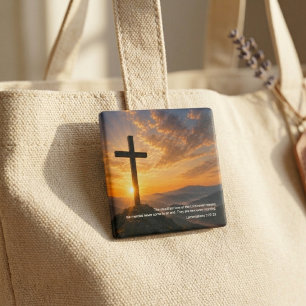Christian Sunrise Cross Scripture Button