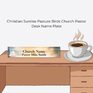 Christian Sunrise Pasture Birds Church Pastor  Desk Name Plate