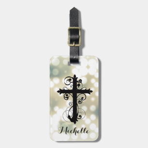 Christian Swirling Cross Personalized Luggage Tag
