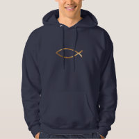 Christian Symbol Fish Gold Men Navy Hooded Shirt