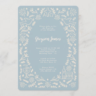 Christian Symbols Baptism Invitation Blue