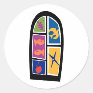Christian Symbols Stained Glass WIndow Classic Round Sticker