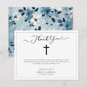 Christian Sympathy Thanks Card Elegant Blue Floral
