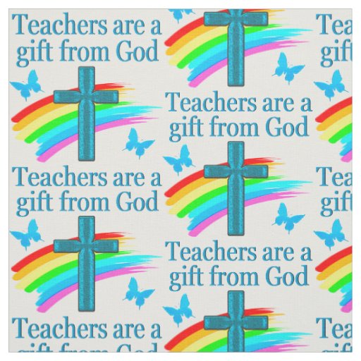 CHRISTIAN TEACHER CROSS AND BUTTERFLY DESIGN FABRIC
