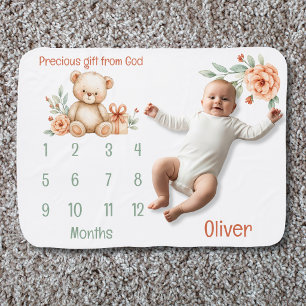 Christian Teddy Bear Milestone Baby Blanket