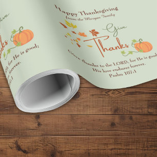 Christian Thanksgiving Custom Name & Bible Verse Wrapping Paper