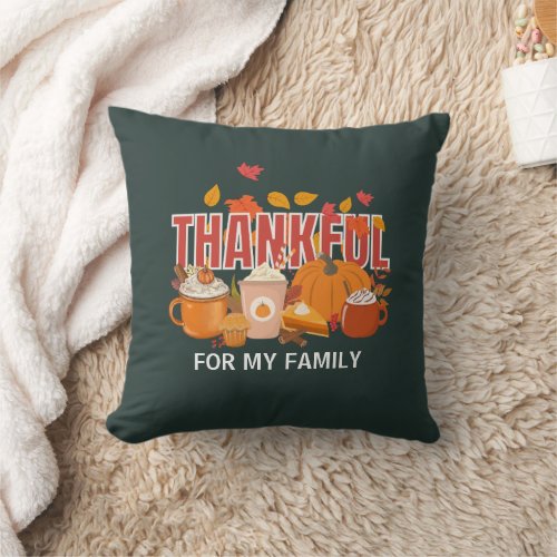 Christian Thanksgiving Pumpkin THANKFUL Family Throw Pillow