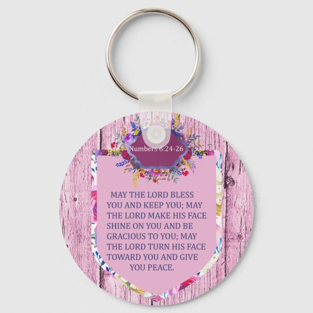 Christian The Blessing Pink Floral Bible Verse Keychain (Front)